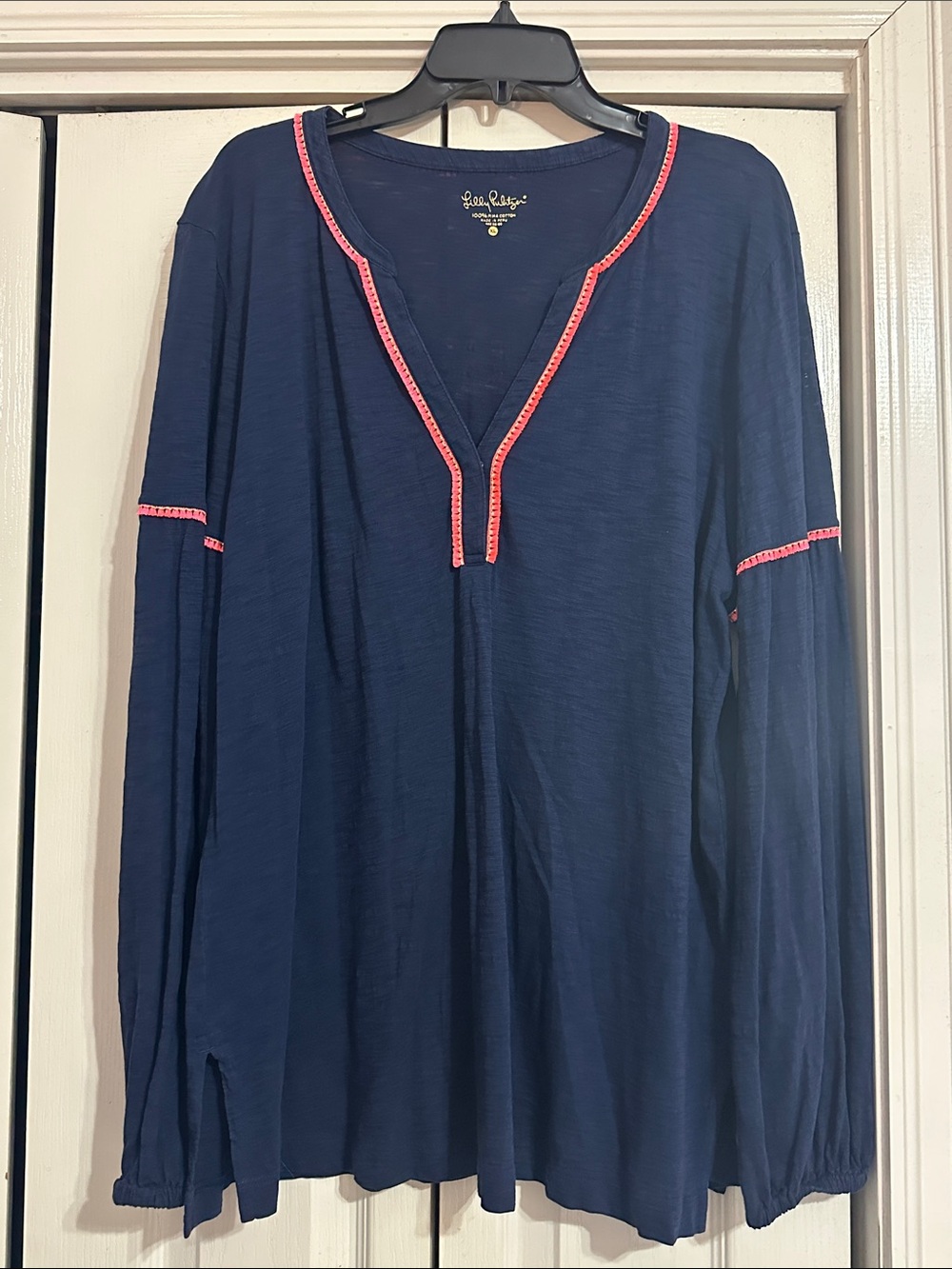 Lilly Pulitzer Navy Tunic Top with Pink Trim